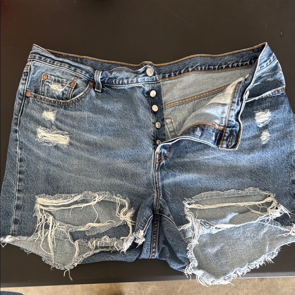 Levi's Blue Distressed Jean Shorts